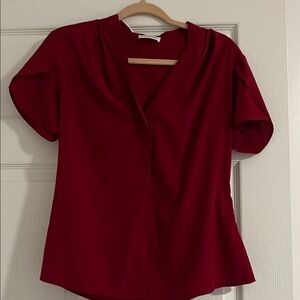 Calvin Klein Deep Red V-Neck Short Sleeve Blouse